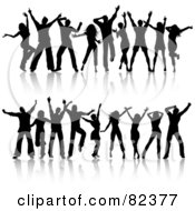 Royalty Free RF Clipart Illustration Of A Digital Collage Of Two Rows Of Young Silhouetted Black Dancers by KJ Pargeter