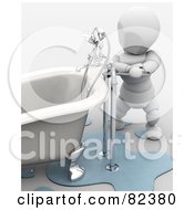 Poster, Art Print Of 3d White Character Plumber Fixing A Leaking Claw Foot Tub Fixture