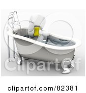 Poster, Art Print Of 3d White Character Bathing With A Sponge In A Claw Foot Tub