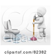 3d White Character Plumber With A Plunger By A Toilet
