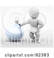 Poster, Art Print Of 3d White Character Leaning On A Reflective Silver Christmas Ball