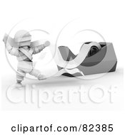 Poster, Art Print Of 3d White Character Stuck In Stripes Of Tape By A Dispenser