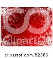 Poster, Art Print Of Red Winter Background With Snow Swirls And Snowflakes