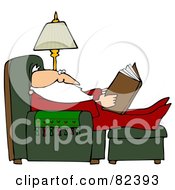 Poster, Art Print Of Santa In His Pajamas Reading And Resting With His Feet Up In A Chair