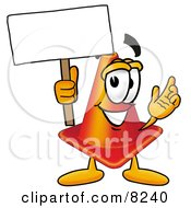 Traffic Cone Mascot Cartoon Character Holding A Blank Sign