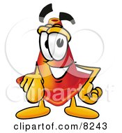 Clipart Picture Of A Traffic Cone Mascot Cartoon Character Pointing At The Viewer by Toons4Biz