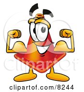 Traffic Cone Mascot Cartoon Character Flexing His Arm Muscles