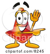 Traffic Cone Mascot Cartoon Character Waving And Pointing