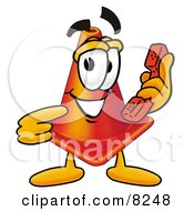 Traffic Cone Mascot Cartoon Character Holding A Telephone