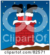 Poster, Art Print Of Santa S Stuck Legs Sticking Out Of A Brick Chimney On A Snowy Night