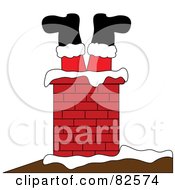 Royalty Free RF Clipart Illustration Of Santa Stuck Upside Down In A Chimney His Boots And Legs Sticking Out by Pams Clipart