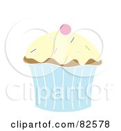 Poster, Art Print Of Cherry On Top Of A Cupcake With Vanilla Frosting And Sprinkles