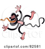 Black And Pink Monkey Sticking His Tongue Out And Jumping