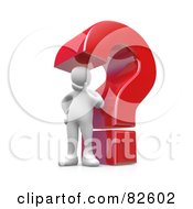 Royalty Free RF Clipart Illustration Of A 3d White Person Contemplating In Front Of A Giant Red Question Mark