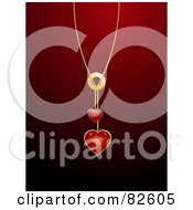 Shiny Red Heart Pendant Necklace Over A Red Background