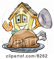 Poster, Art Print Of House Mascot Cartoon Character Serving A Thanksgiving Turkey On A Platter