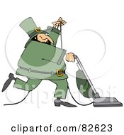 Royalty Free RF Clipart Illustration Of A Happy Leprechaun Vacuuming And Wearing A Green Suit by djart