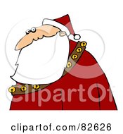 Poster, Art Print Of Profile Of Santa In A Red Suit And Hat His Long Beard Flowing Over A Sash Of Bells