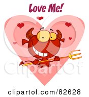 Poster, Art Print Of Love Me Text Over A Devil Guy Holding A Pitchfork In Front Of A Heart
