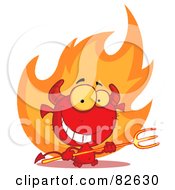 Poster, Art Print Of Grinning Devily Guy Holding A Pitchfork In Front Of Fire