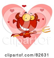 Hearts Over A Devil Guy Holding A Pitchfork In Front Of A Heart