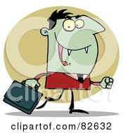 Royalty Free RF Clipart Illustration Of A Dracula Businessman In A Red Suit Carrying A Briefcase Over A Green Oval by Hit Toon