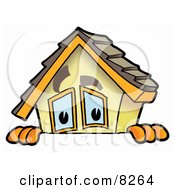 House Mascot Cartoon Character Peeking Over A Surface