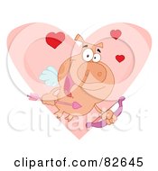 Royalty Free RF Clipart Illustration Of A Cupid Piggy With Hearts Over A Pink Heart by Hit Toon