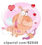 Royalty Free RF Clipart Illustration Of A Cupid Piggy With Hearts Over A Pink Circle