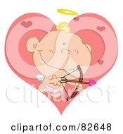 Poster, Art Print Of Baby Cupid Shooting Arrows Over Big And Small Hearts