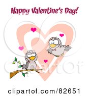 Pair Of Romantic Turtle Doves With Hearts And Happy Valentines Day Text