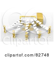 Royalty Free RF Clipart Illustration Of 3d Pages Flowing To Or From A Desktop Computer To Gold People