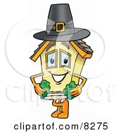 Poster, Art Print Of House Mascot Cartoon Character Wearing A Pilgrim Hat On Thanksgiving