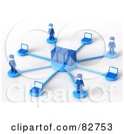 Poster, Art Print Of 3d Blue Network People Standing Around Servers