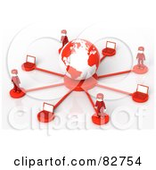 Poster, Art Print Of 3d Red Network People Standing Around A Globe