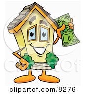 House Mascot Cartoon Character Holding A Dollar Bill