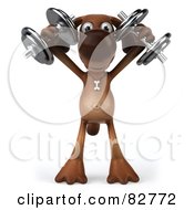 Royalty Free RF Clipart Illustration Of A 3d Brown Pooch Character Standing And Holding Up Dumbbells
