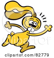 Poster, Art Print Of Cartoon Yellow Rabbit Running To The Right