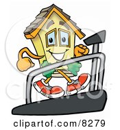 Poster, Art Print Of House Mascot Cartoon Character Walking On A Treadmill In A Fitness Gym
