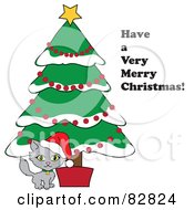 Poster, Art Print Of Have A Very Merry Christmas Greeting By A Kitten Under A Christmas Tree
