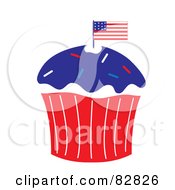 Poster, Art Print Of Patriotic Independence Day Cupcake With An American Flag And Blue Frosting