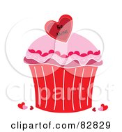 Poster, Art Print Of Valentines Cupcake With Pink Frosting And A Be Mine Heart Candy