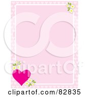Poster, Art Print Of Pink Background Bordered With Apple Blossoms And A Pink Heart