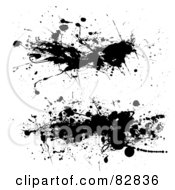 Royalty Free RF Clipart Illustration Of Two Black And White Ink Splatters With Dribbles