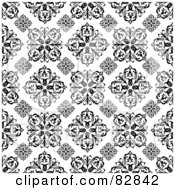 Royalty Free RF Clipart Illustration Of A Black And White Floral Patterned Wallpaper Background by michaeltravers
