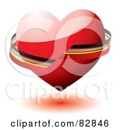 Poster, Art Print Of Black Gray Yellow And Red Ribbon Around A Shiny 3d Red Heart