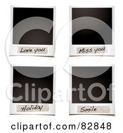 Digital Collage Of Blank Instant Photos With Love You Miss You Holiday And Smile Messages
