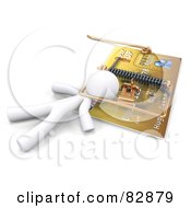 Royalty Free RF Clipart Illustration Of A 3d White Man Trapped In A Predatory Lending And Credit Danger Credit Card Trap by Leo Blanchette