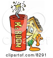 House Mascot Cartoon Character Standing With A Lit Stick Of Dynamite