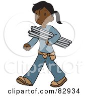 Royalty Free RF Clipart Illustration Of A Female Indian Plumber Walking And Carrying Pipes